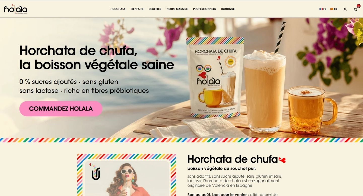 Site internet de Holala, horchata de chufa, réalisé par Créalyz