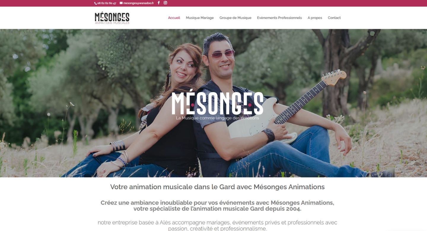 Site internet de MéSonges Animations, animation musicale à Alès, réalisé par Créalyz