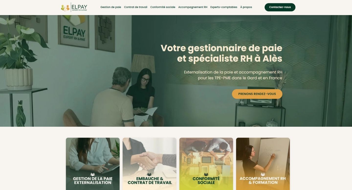 Site internet d'ELPAY, gestion de la paie à Alès, réalisé par Créalyz